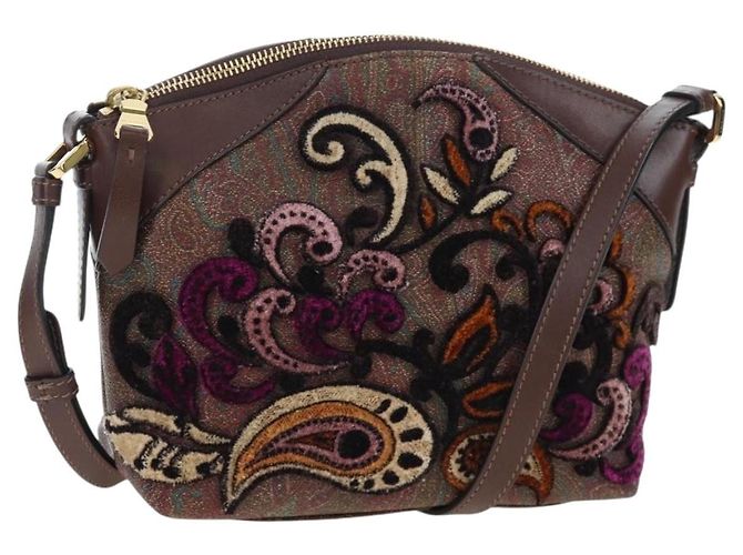 ETRO Paisley Patchwork Shoulder Bag PVC Leather Brown Bordeaux