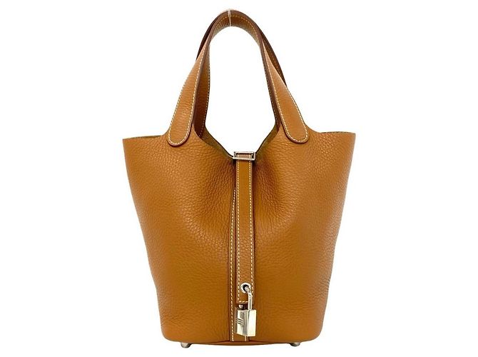 Hermès Saco tote mini Hermes Picotin Lock PM em couro Marrom