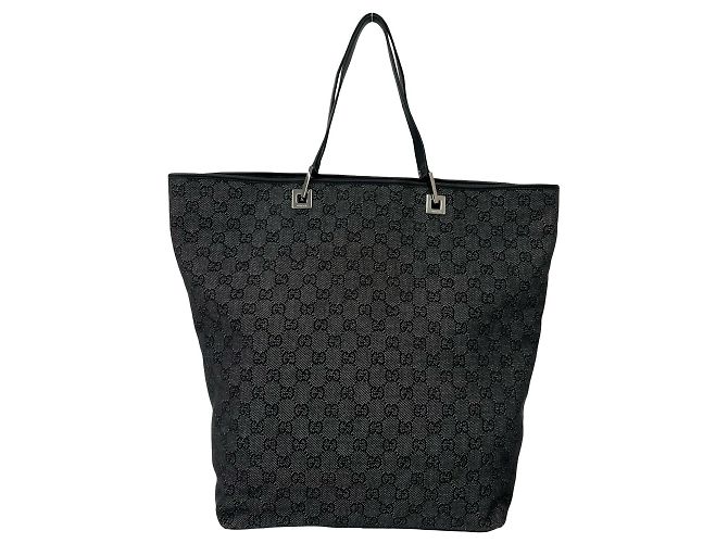 Gucci GG Logo Pattern Canvas Leder Tote Bag Schwarz