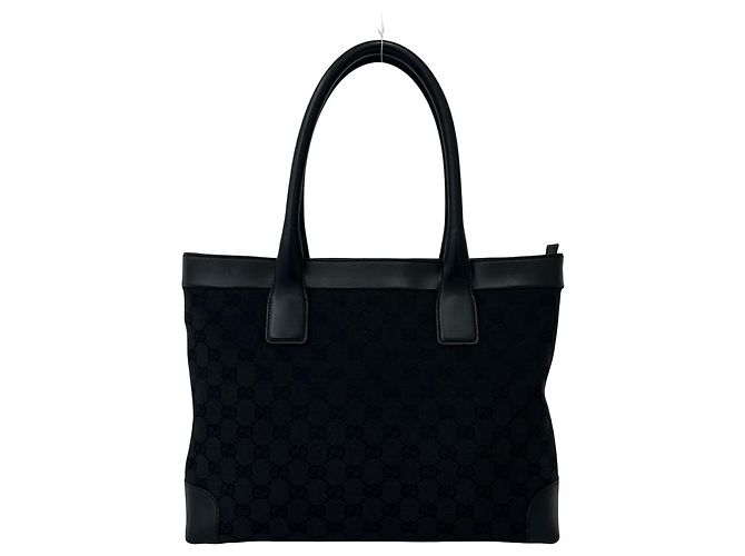 Gucci GG Logo Pattern Canvas Leder Tote Bag Schwarz