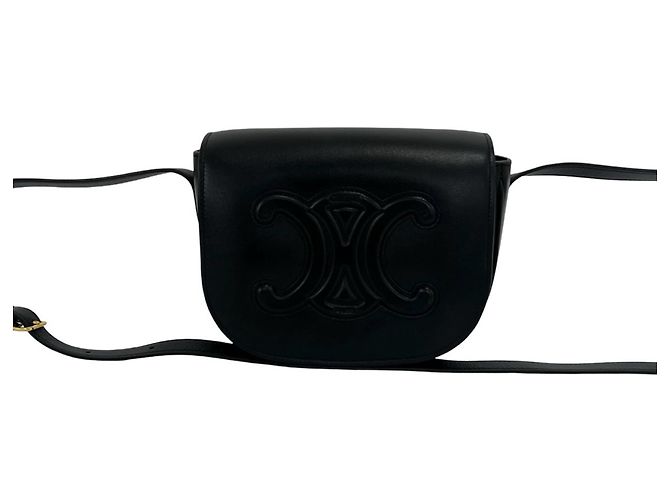 Céline CELINE Folco Cuir Triomphe Logo Leather Mini Shoulder Bag Nero
