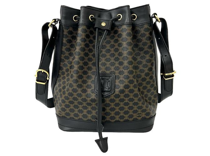 Céline CELINE Vintage Macadam Blazon Pattern Schultertasche Braun Schwarz