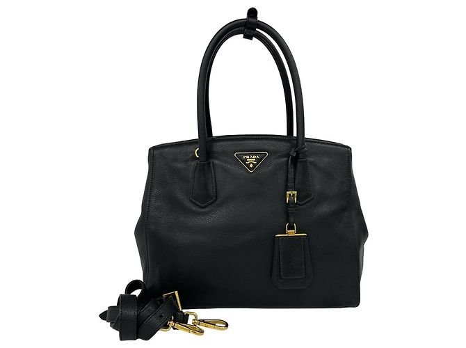 Tote Prada Triangle Logo Hardware Leather Handbag Black