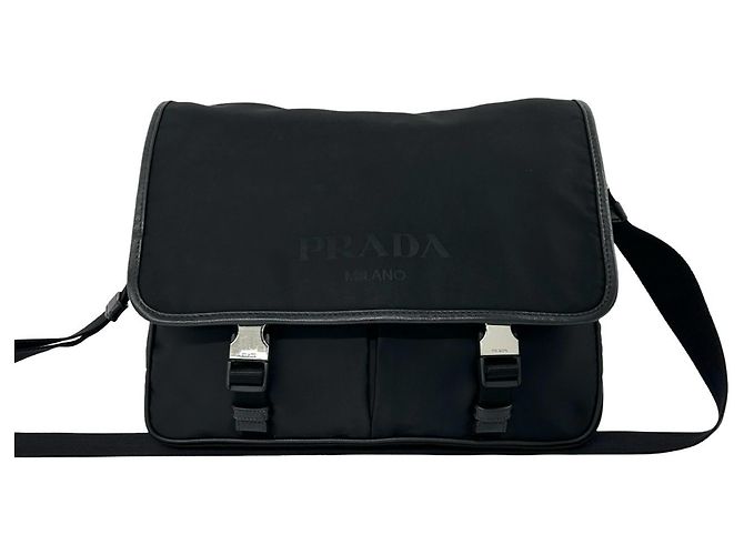 Bolsa de ombro Prada em nylon Tessuto e couro Saffiano com logo triângulo Preto