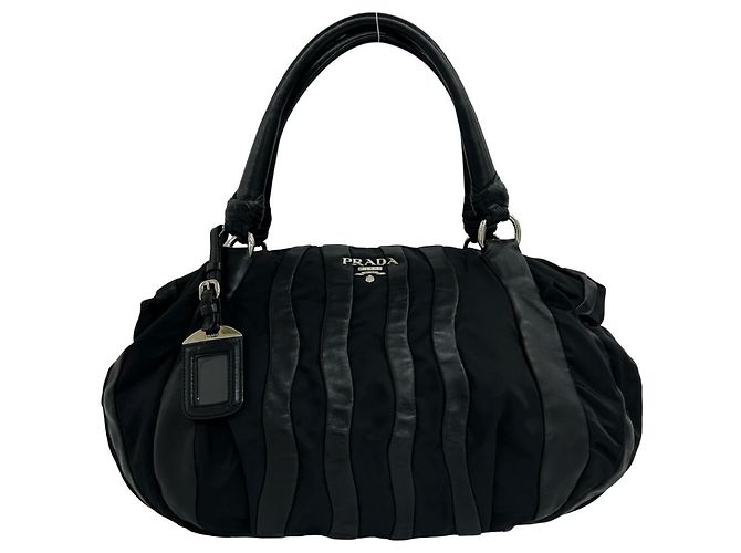 Bolsa Tote Prada em nylon Tessuto preto e couro