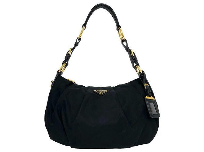 Borsa in nylon Tessuto e pelle con logo triangolare Prada Nero