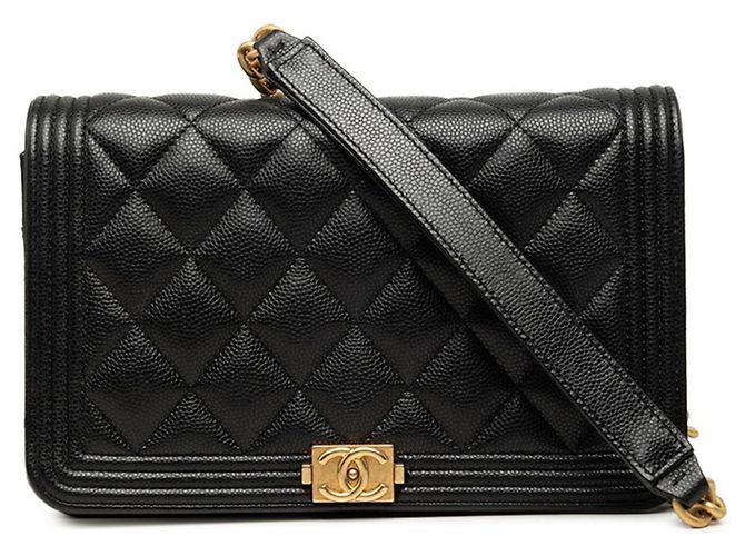 Chanel Coco Mark Boy Chain Wallet Shoulder Bag Black