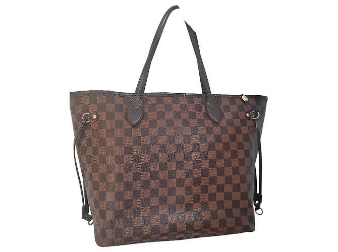 Mala Tote Louis Vuitton Neverfull MM Damier Ebene Canvas Marrom Monograma
