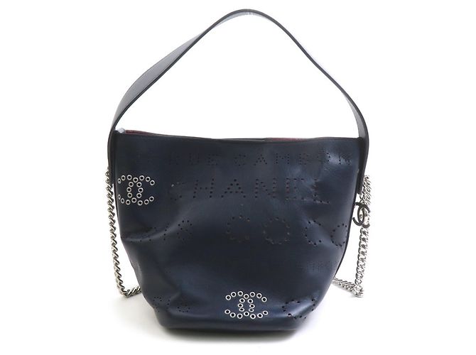 Borsa a mano Chanel in pelle blu navy