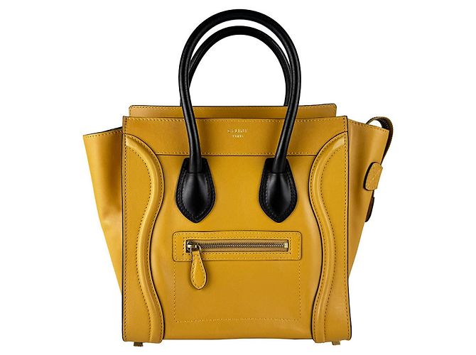 Céline Borsa a mano Celine Luggage Micro Shopper in pelle Nero Giallo
