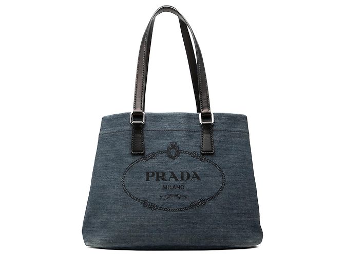 Prada Blue Logo Denim Tote Blau Dunkelblau