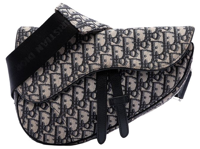 Borsa a tracolla Saddle Dior in tela Blue Oblique Blu navy