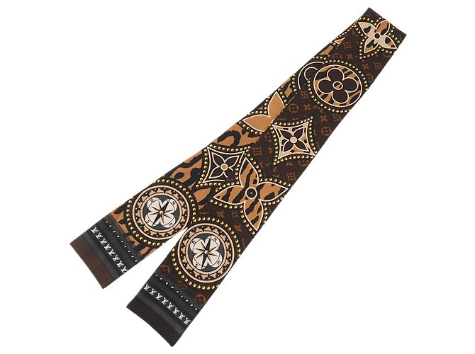 Louis Vuitton Brown Monogram LV World Bandeau Silk Scarf Marrone