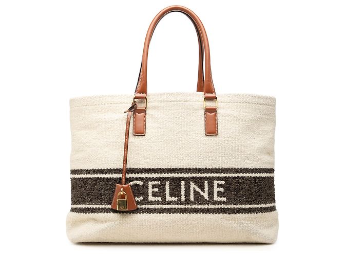 Céline Celine Brown Canvas Plein Soleil Horizontal Cabas Tote Marrone Beige
