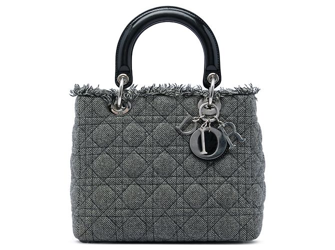 Dior Gray Medium Tweed Cannage Lady Dior Marrom