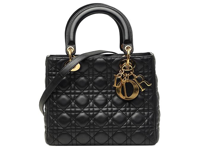 Dior Black Medium Lambskin Cannage Lady Dior Nero