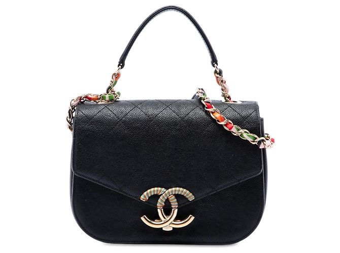 Chanel Black Paris Cuba Small Quilted Caviar Thread Around Flap Noir