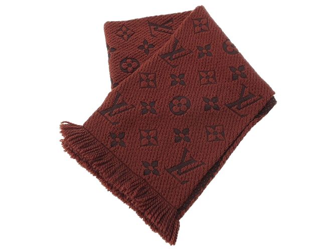 Sciarpa Louis Vuitton Brown Monogram Logomania in lana e seta Marrone