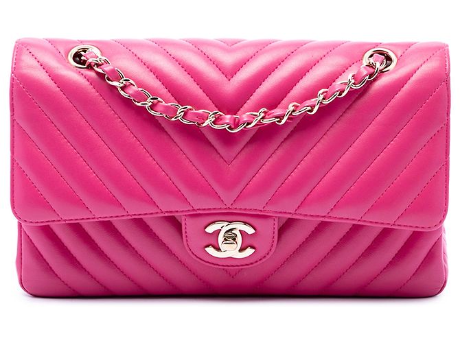 Chanel Pink Medium Classic Chevron Lambskin Double Flap Rose