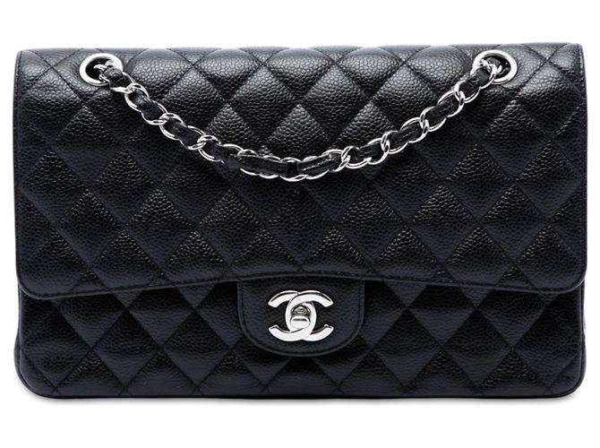 Chanel Black Medium Classic Caviar Double Flap Preto