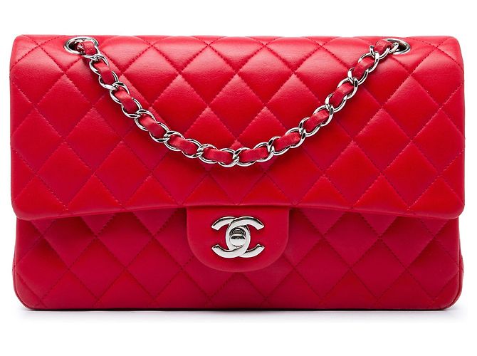 Chanel Red Medium Classic Lambskin Double Flap Vermelho
