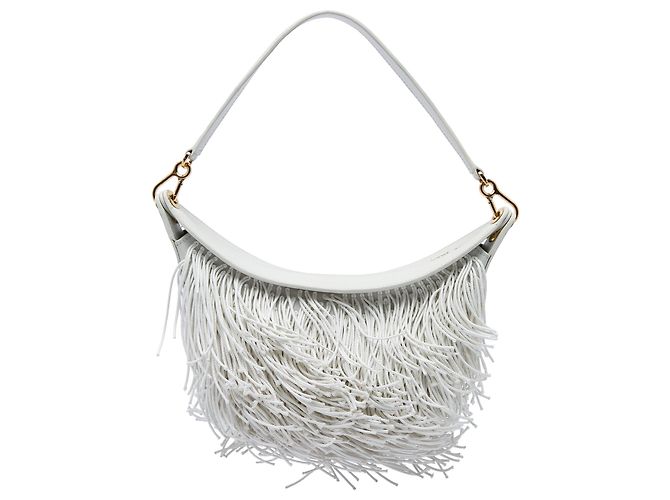 LOEWE Luna Hobo de piel blanca con flecos, Small Blanco