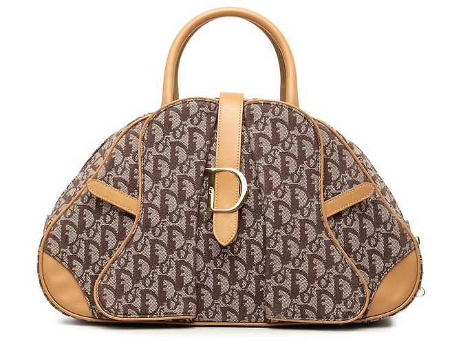 Bolsa Bowler Diorissimo em tela marrom Dior com sela dupla