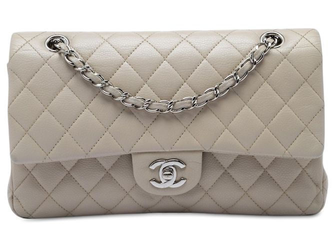 Chanel Gray Medium Classic Caviar Double Flap Marrom