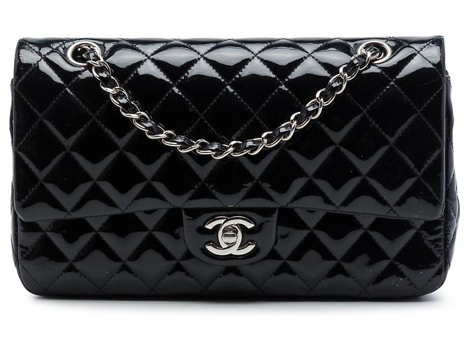 Chanel Black Medium Classic Patent Double Flap Nero