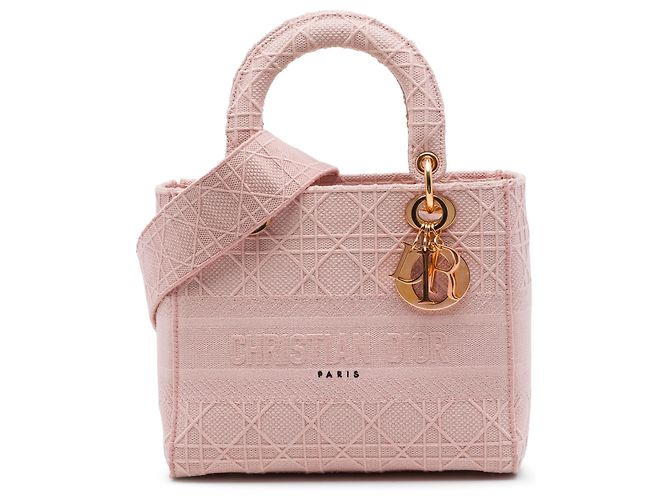 Dior Pink Medium Embroidered Canvas Cannage Lady D Lite Rosa