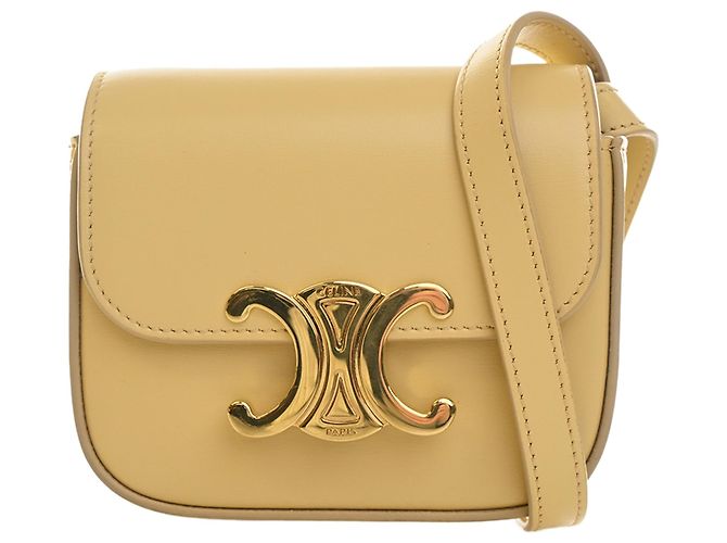 Céline Celine Mini Borsa a Tracolla Triomphe in Pelle di Vitello Lucida Gialla Giallo
