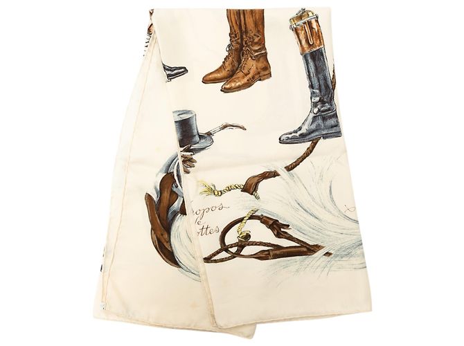Lenço de seda Hermès White A Propos De Bottes 90 Branco Cru