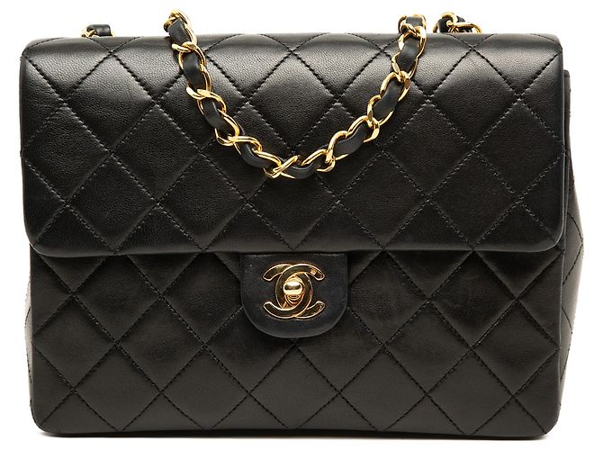 Chanel Black Square Quilted Lambskin Single Flap Noir