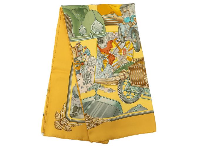 Pañuelo de seda Hermès Yellow Automobile 90 Amarillo Mostaza