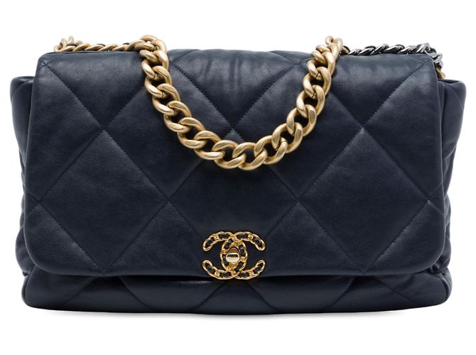Chanel Blue Maxi Lambskin 19 Flap Azul Azul marinho