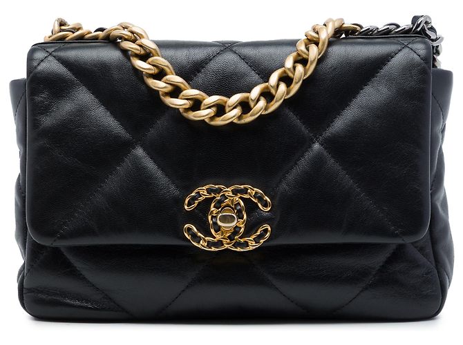 Chanel 19 Flap Medium in pelle di agnello nera Nero