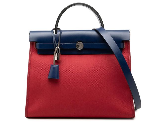 Hermès Red Toile Herbag Zip 31 Blu navy