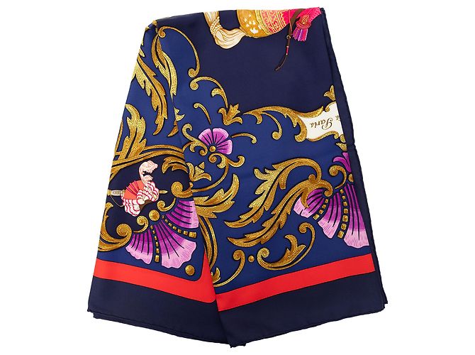 Lenço de seda Hermès Blue Cheval Turc 90 Azul Azul marinho