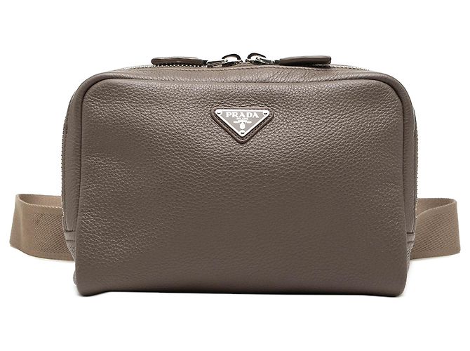 Prada Brown Vitello Daino Zip Belt Bag Taupe