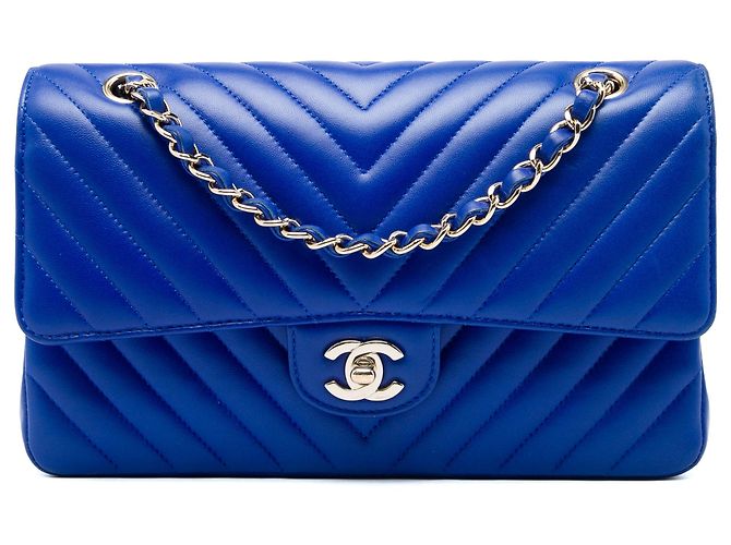 Chanel Blue Medium Classic Chevron Lambskin Double Flap Bleu