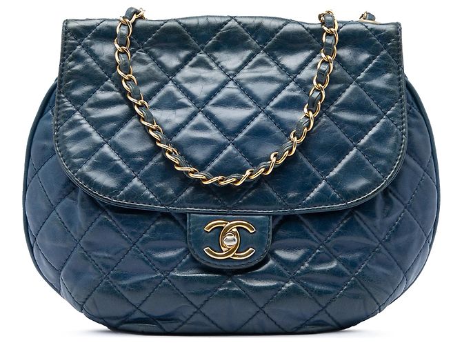 Chanel Blue Medium Quilted Glazed Calfskin Bubble CC Flap Azul Azul escuro