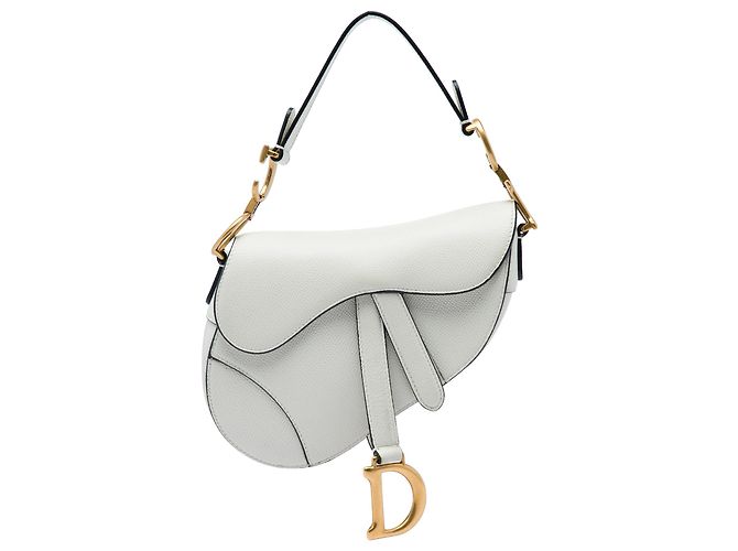 Bolsa Saddle Dior Mini em pele de vitela granulada branca Branco