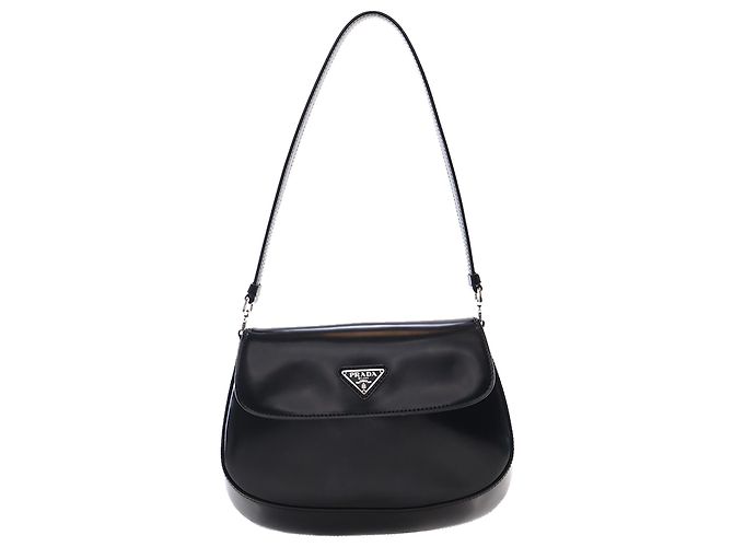 Bolsa de ombro com aba Cleo em couro Spazzolato preto Prada