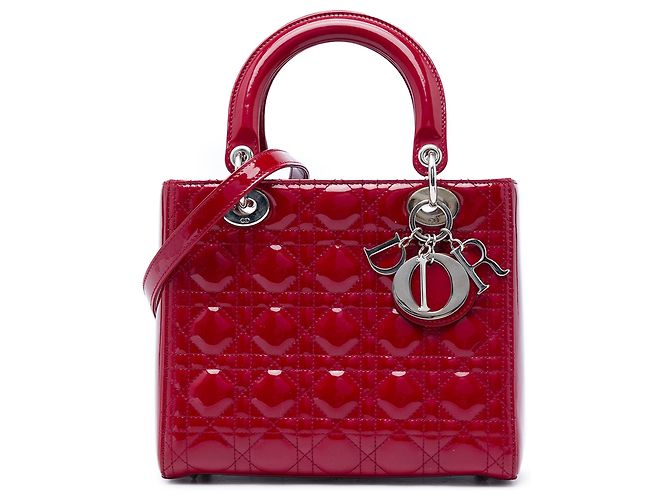 Dior Red Medium Patent Cannage Lady Dior Rosso