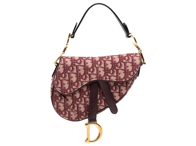 Mini borsa Saddle Dior in tela Oblique rossa Rosso Bordò