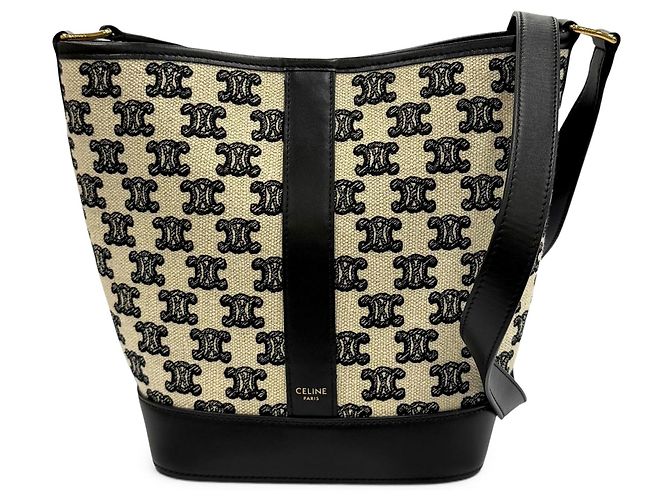 Céline Borsa secchiello Celine Small Triomphe in tela ricamata marrone Beige
