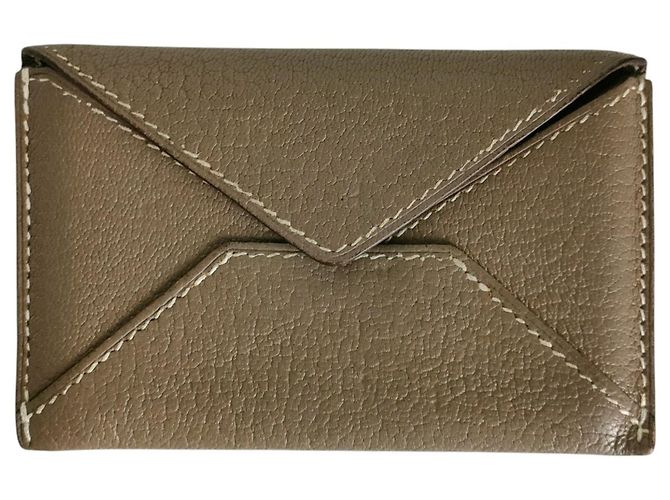 Hermès Hermes Chevre Mysore Leather Card Case Brown Taupe