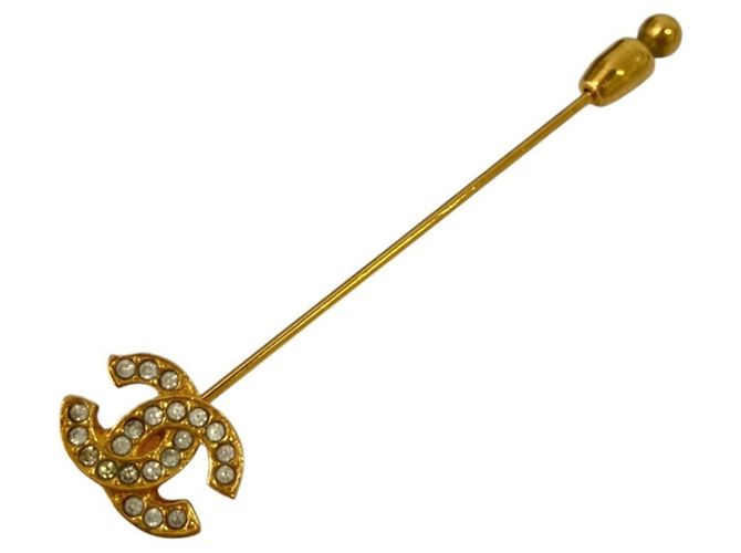 Spilla Broche Chanel Vintage Coco Mark con Strass D'oro