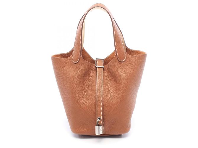 Hermès Bolsa Hermes Picotin Lock Eclat PM Marrom Branco
