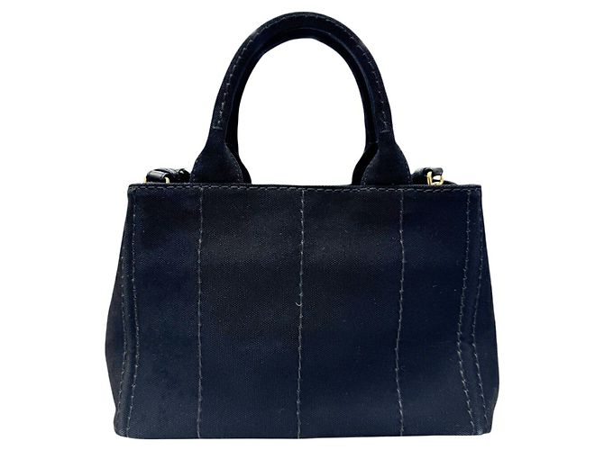 Prada Canapa Canvas Handbag Black White